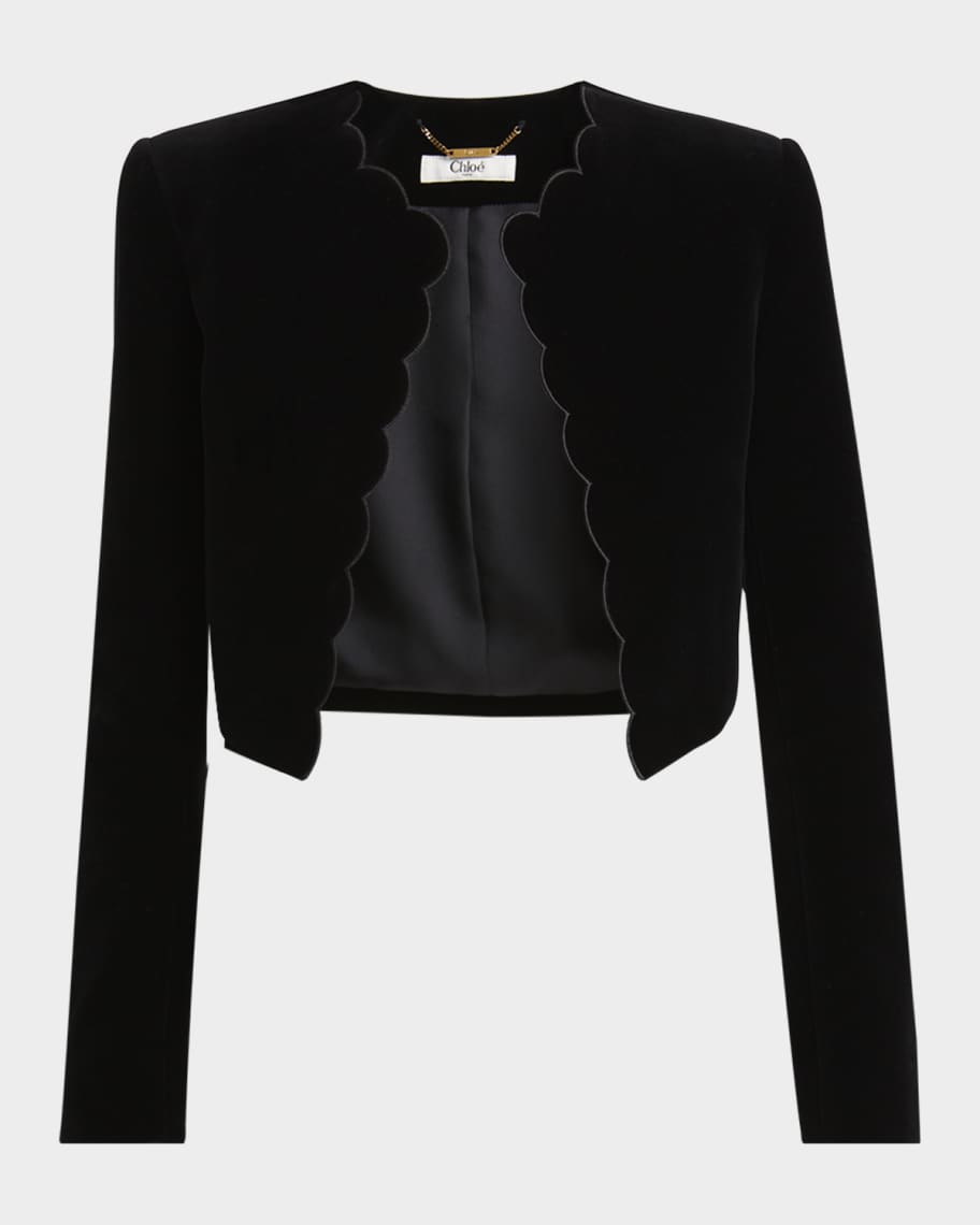 Chloe Scalloped Velvet Crop Jacket | Neiman Marcus