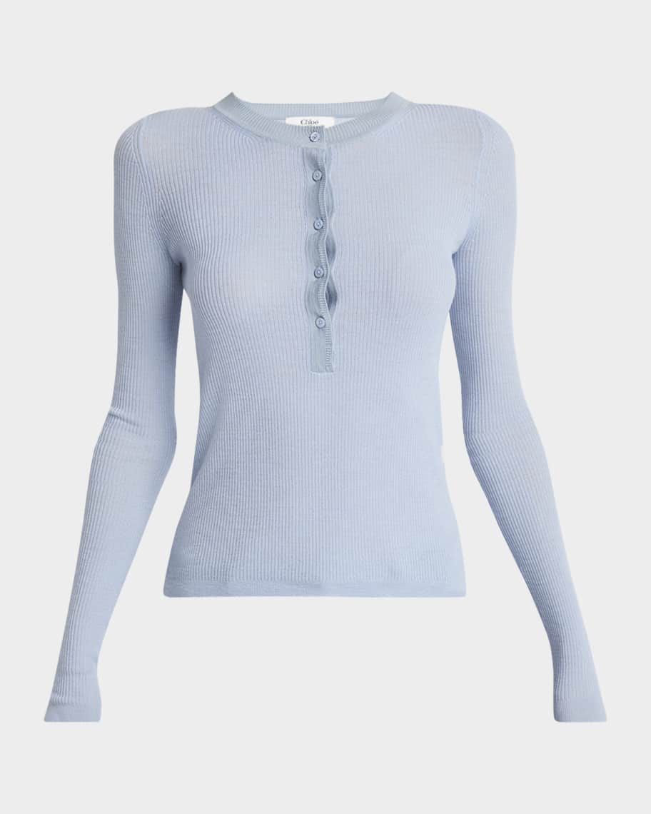 Chloe Ribbed Long-Sleeve Henley Sweater | Neiman Marcus