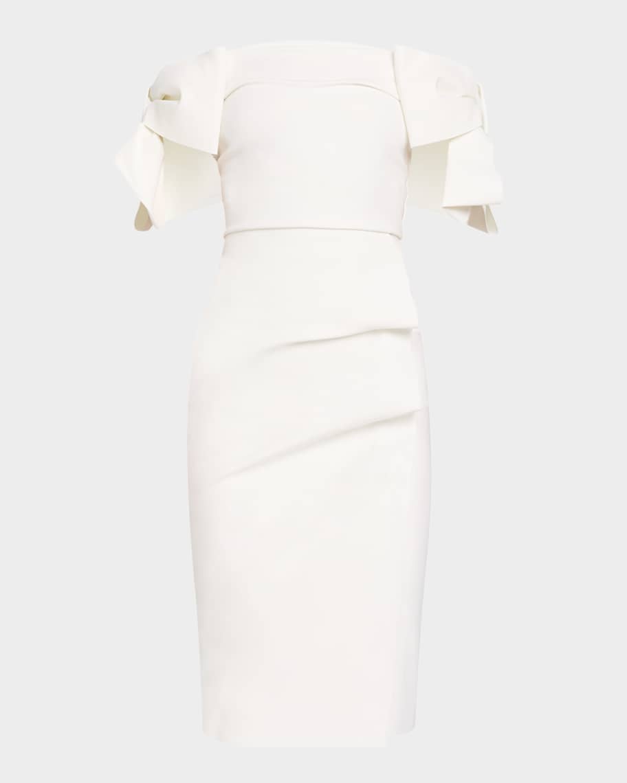 Chiara Boni La Petite Robe Bunjiree Off-Shoulder Bow Midi Sheath Dress |  Neiman Marcus