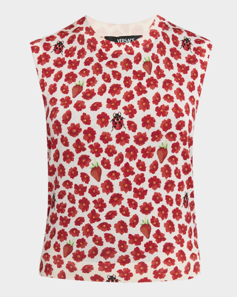 Versace Strawberry Garden Print Silk Knit Tank Top | Neiman