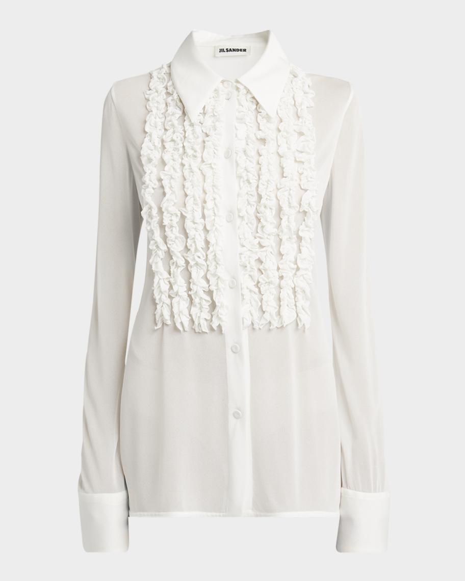 Jil Sander Ruffle Bib Button-Down Shirt | Neiman Marcus