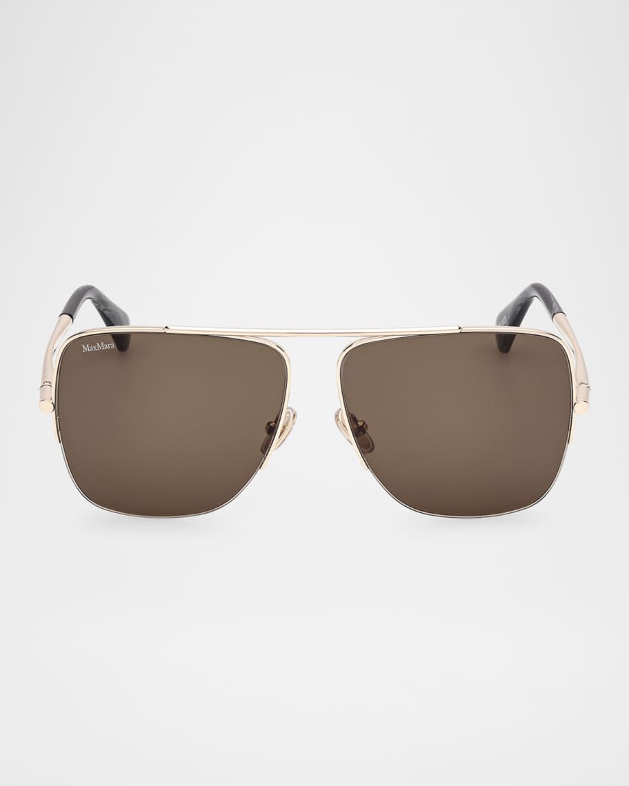 【Max Mara】ラウンド フレーム Glasses ベージュ ロゴ Max Mara Logo Engraved Metal Aviator Sunglasses | Neiman Marcus