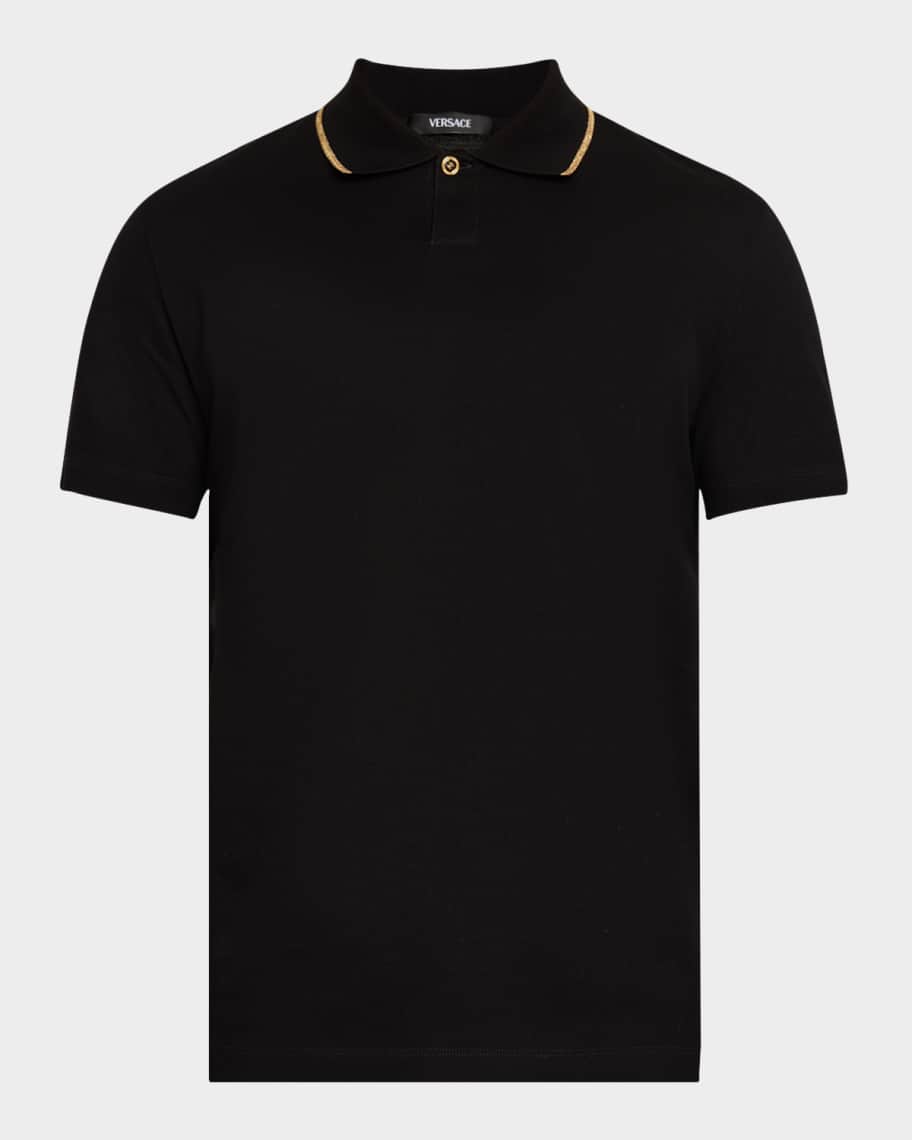 Tシャツ・カットソー VERSACE SS25 Black piquet polo shirt (10139061A12345 1B000) 1aa30e237160fbc89f898cdfd5f1bf