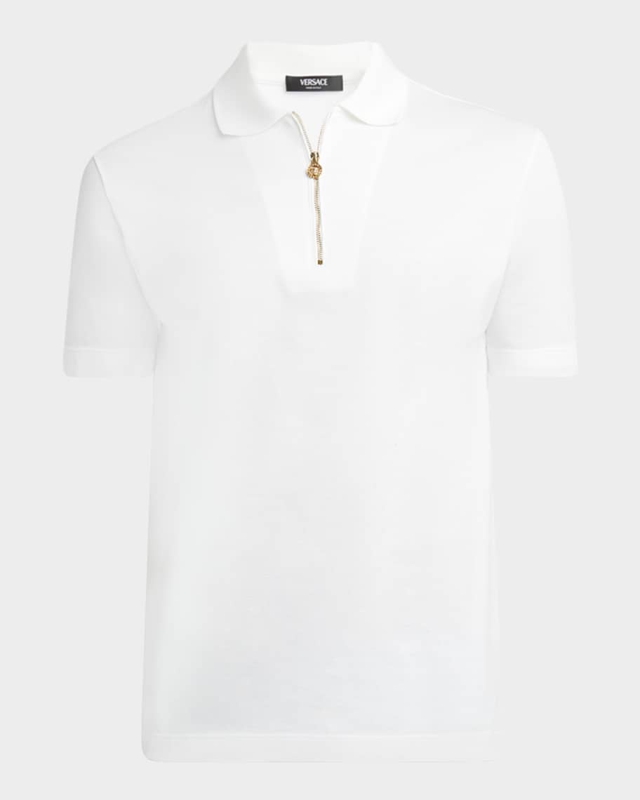 Versace Men's Medusa Zip Pique Polo Shirt | Neiman Marcus