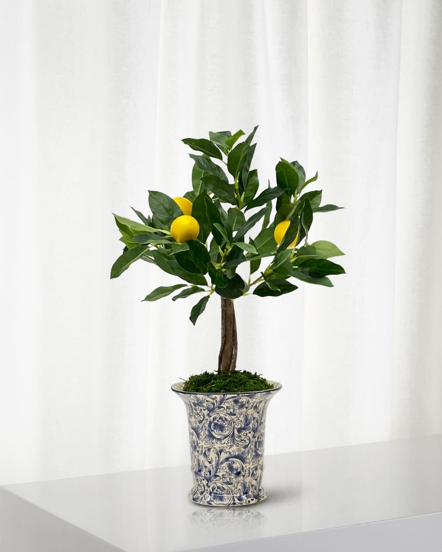 Winward Home Faux Lemon Tree in Ceramic Vase, 21
