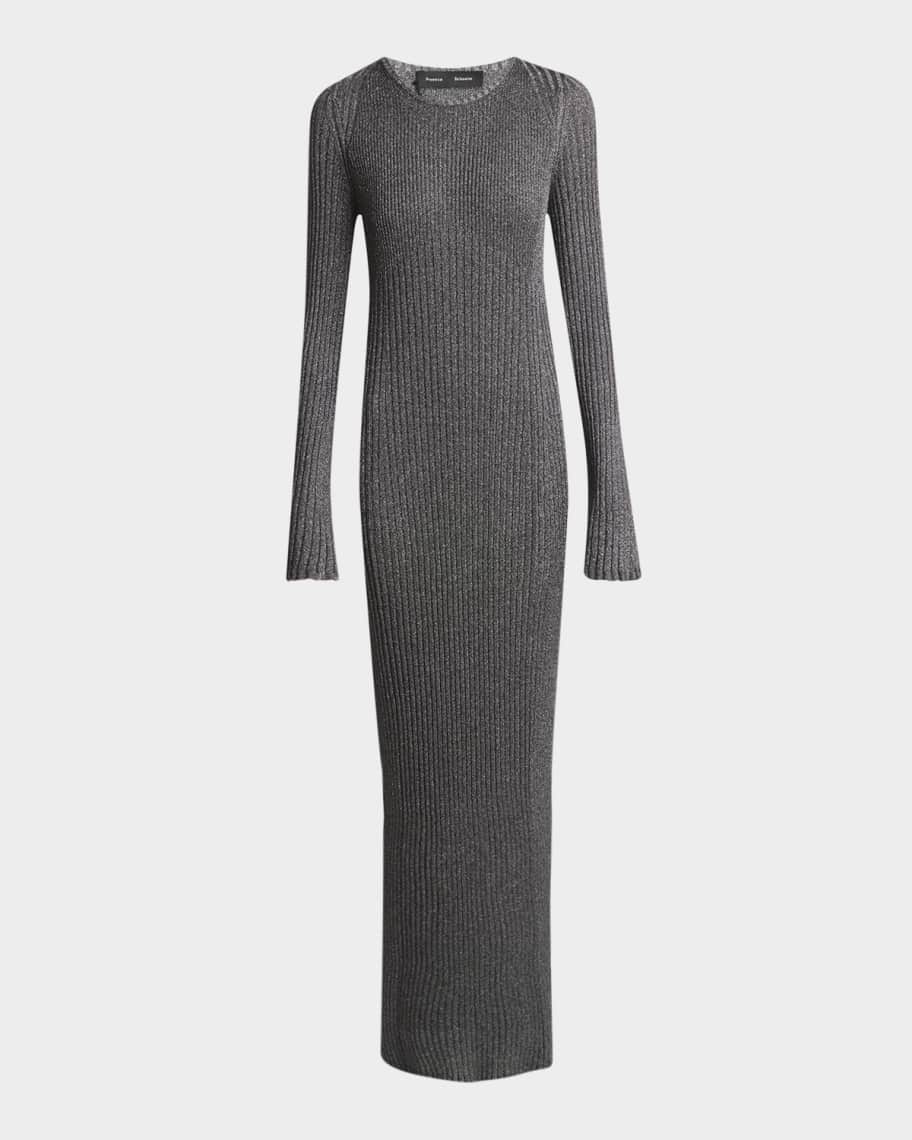 Proenza Schouler Joni Long-Sleeve Metallic-Knit Maxi Dress - Silver