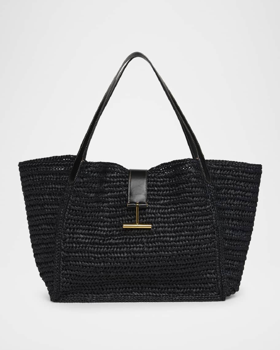 TOM FORD Tara Large Tote Bag in Raffia Viscose and Leather