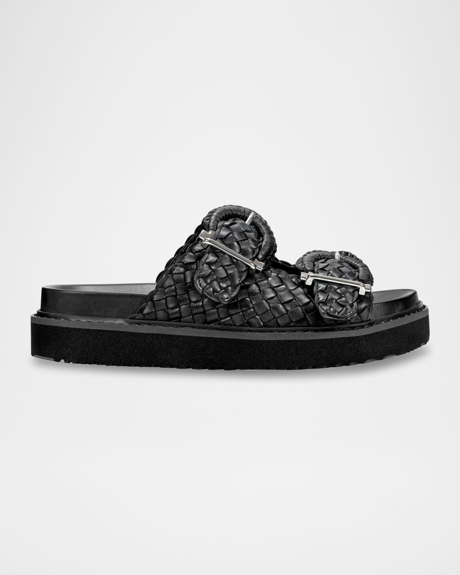 Woven Leather Dual-Buckle Sporty Sandals