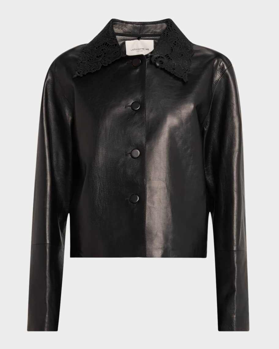 [ユッキ]       Galeries Lafayette jacket Lafayette 148 New York Leather Jacket with Detachable Collar