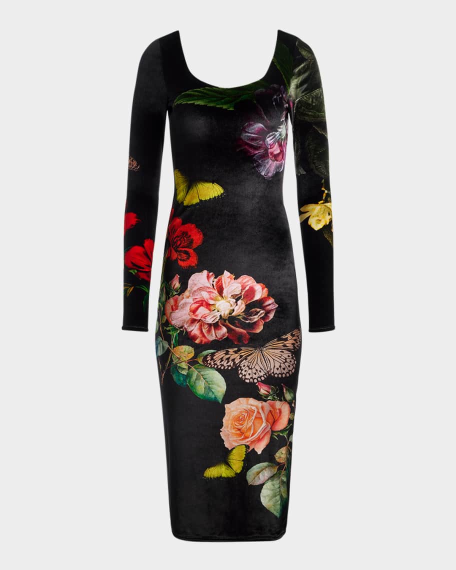 【Alice+Olivia】DELORA ヒョウ柄 モックネック 膝下丈 ドレス Delora Fitted Mock Neck Dress In Textured Leopard | Alice +