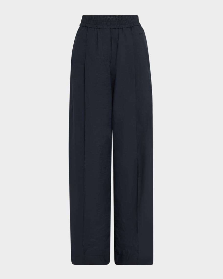 Brunello Cucinelli Pleated Crispy Diagonal Cotton Wide-Leg