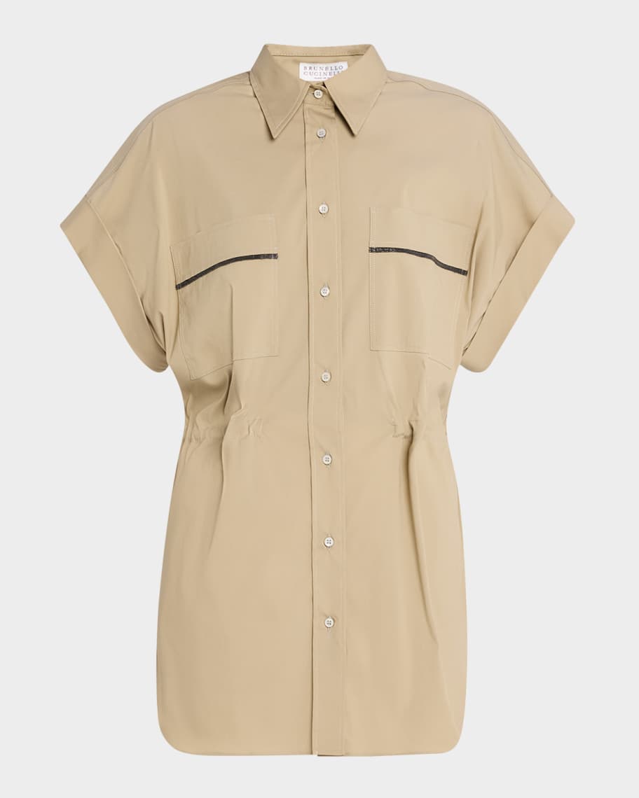 Brunello Cucinelli Monili-Pocket Cap-Sleeve Cotton Poplin