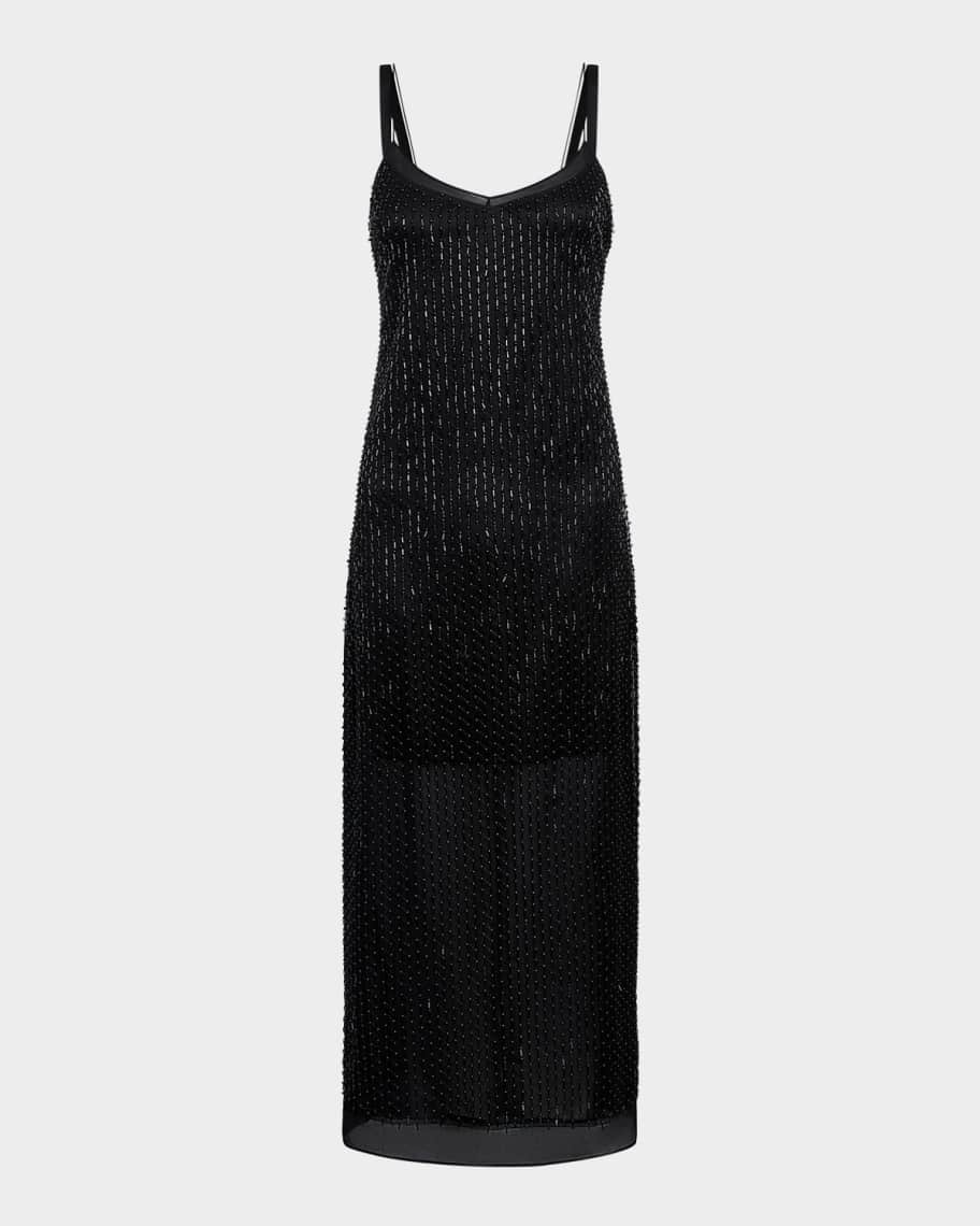 vince beaded slip dress Vince Draped Beads V-neck Slip Dress in Metallic