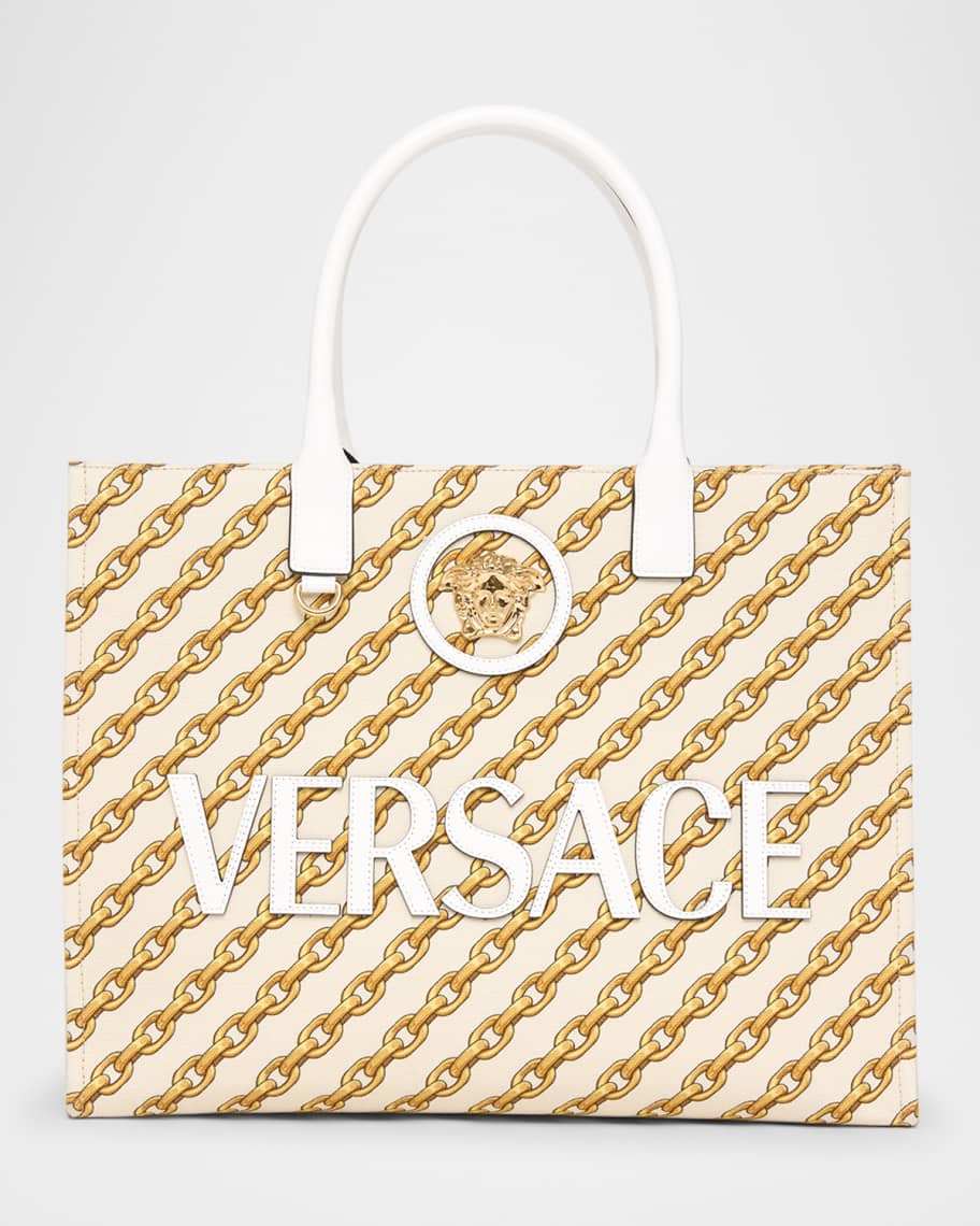 Versace La Medusa Chain-Link Canvas Tote Bag | Neiman Marcus