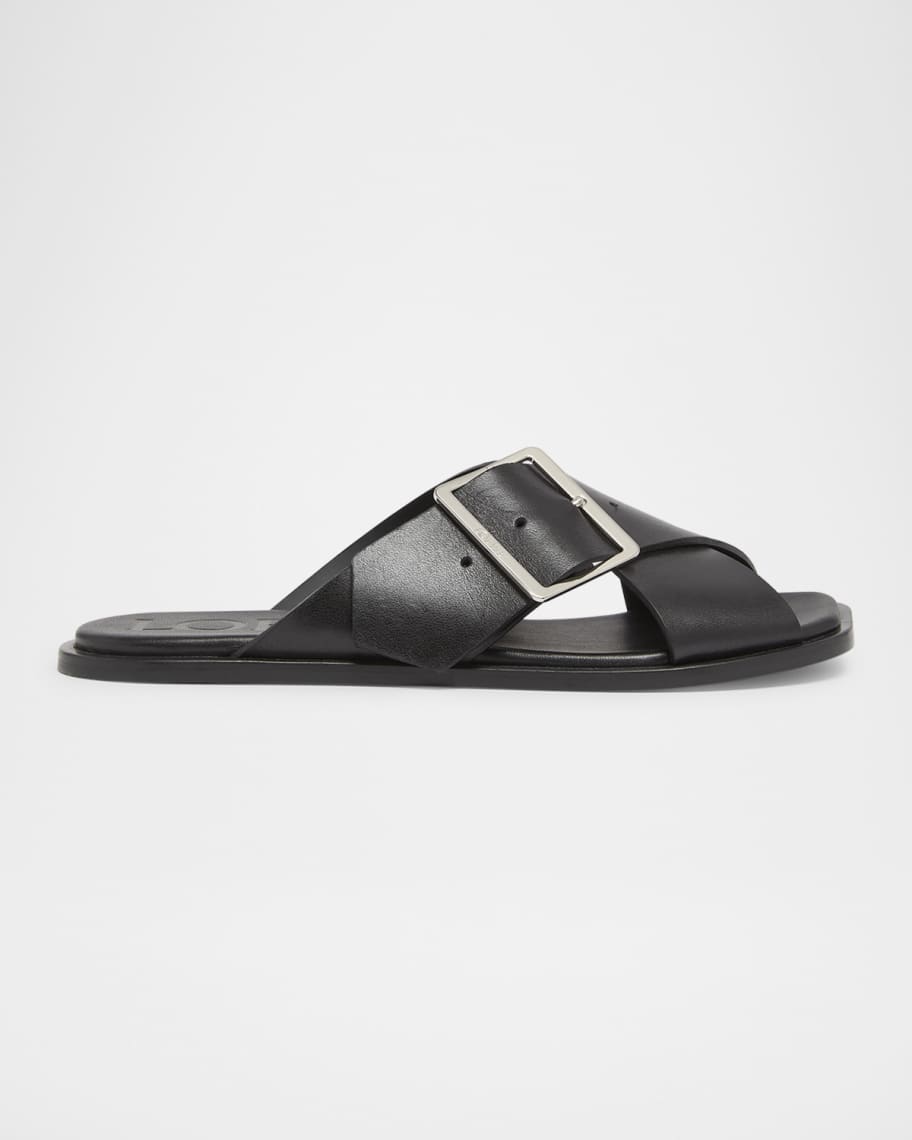 さりげなさ♪◇イーズ Slide Sandal◇LOEWE Loewe - Ease Black Leather Buckle Slide Heel, 90mm