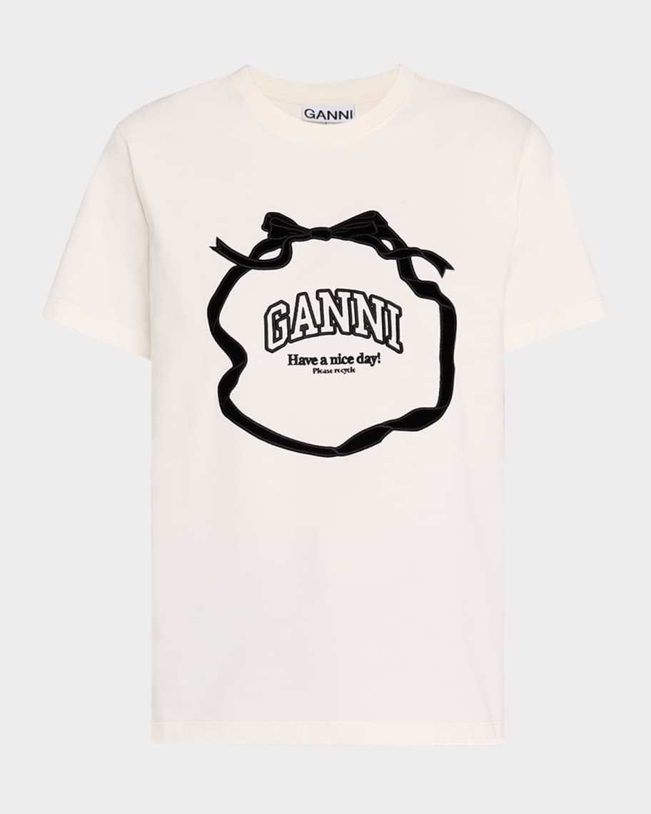 Ganni Heavy Cotton Relaxed Bow T-Shirt | Neiman Marcus