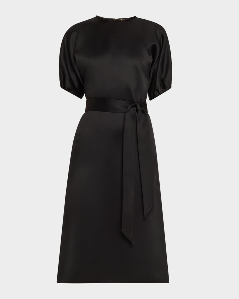 Loro Piana Bess Puff-Sleeve Satin Mireille Dress | Neiman Marcus