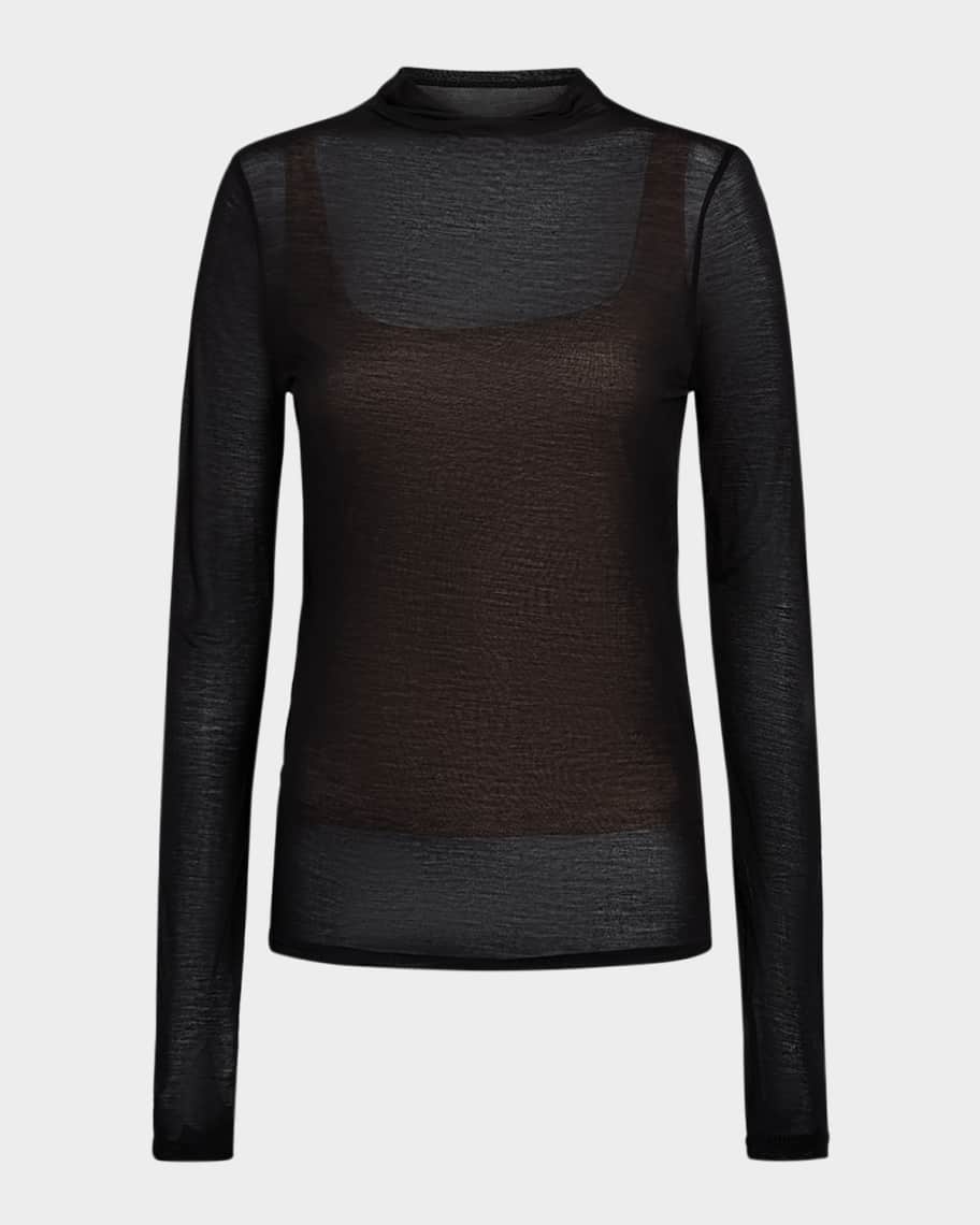 Vince Sheer Long-Sleeve Mock-Neck Top | Neiman Marcus