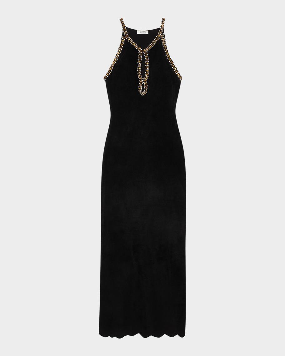 sandro gold velvet dress Jenna Beaded Knit Midi cat_Dresses