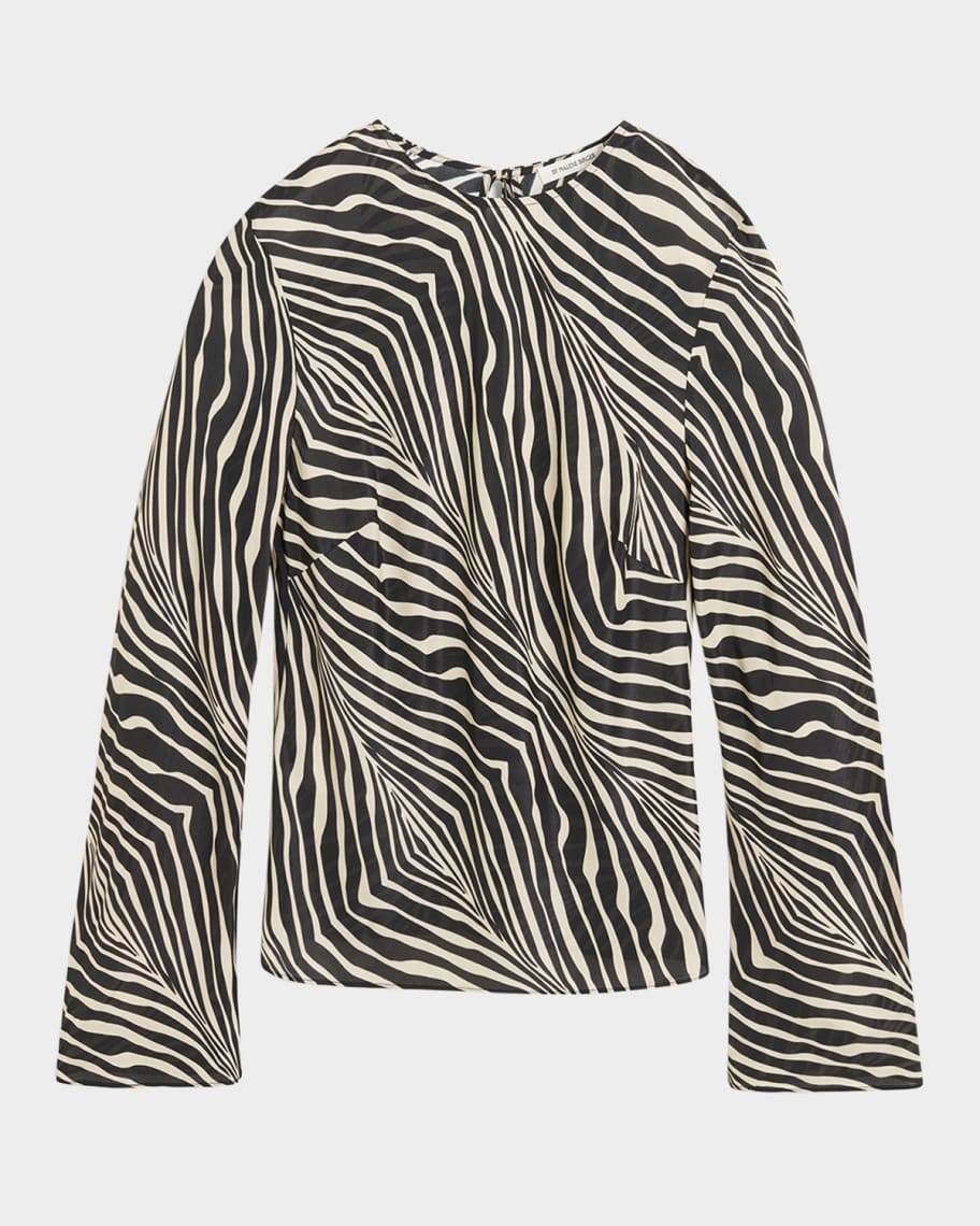 By Malene Birger Pricilla Cutout Zebra-Print Blouse | Neiman