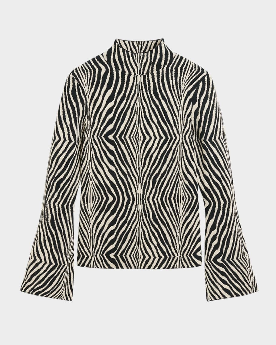 By Malene Birger Bernie Mock-Neck Zebra Intarsia Sweater