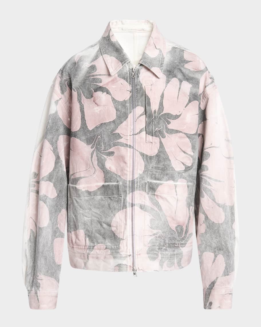 Dries Van Noten Men's Veper Floral-Print Denim Jacket | Neiman Marcus