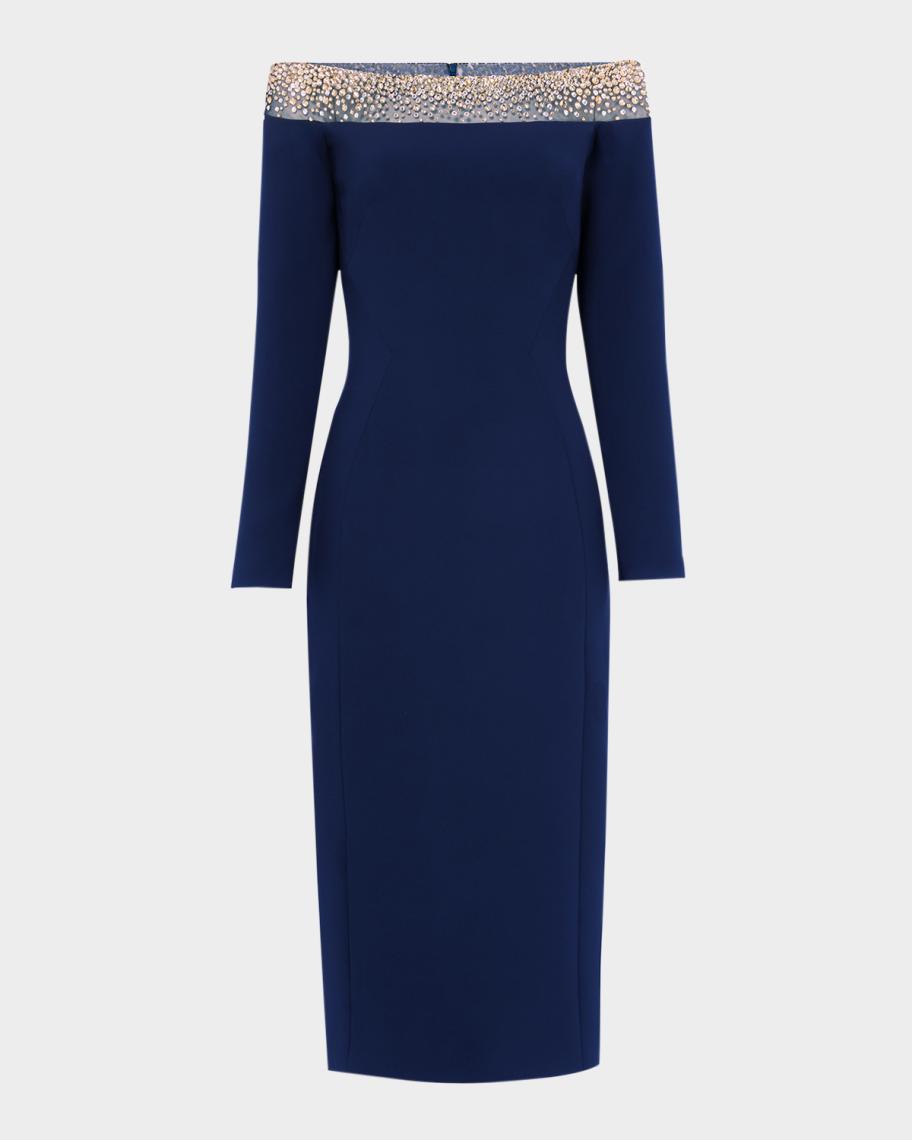 Jenny Packham Calypso Embellished Off-The-Shoulder Crepe Midi Dress ...