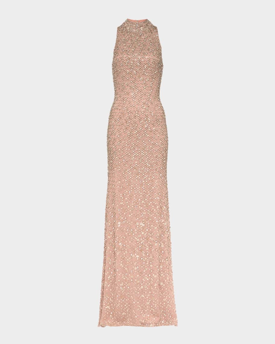 Jenny Packham Juno Crystal Mock-Neck Sleeveless Gown
