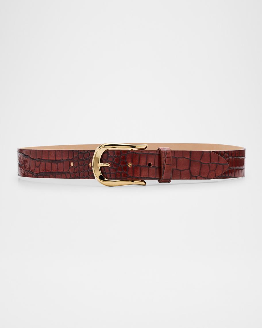 Streets Ahead Croc-Embossed Leather Belt | Neiman Marcus display picture 2