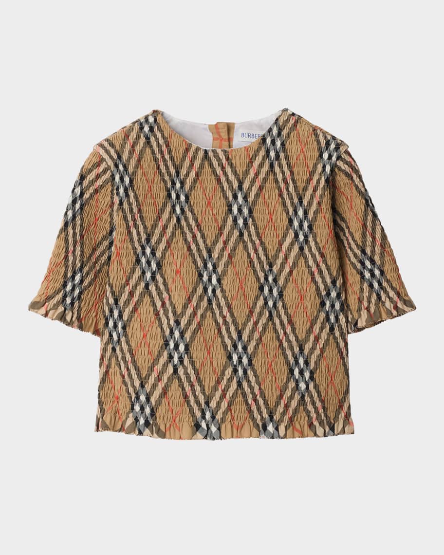Burberry★素敵！ruffle sleeves Top Burberry Girl's Madeline Smocked Check Ruffled Top, Size 3