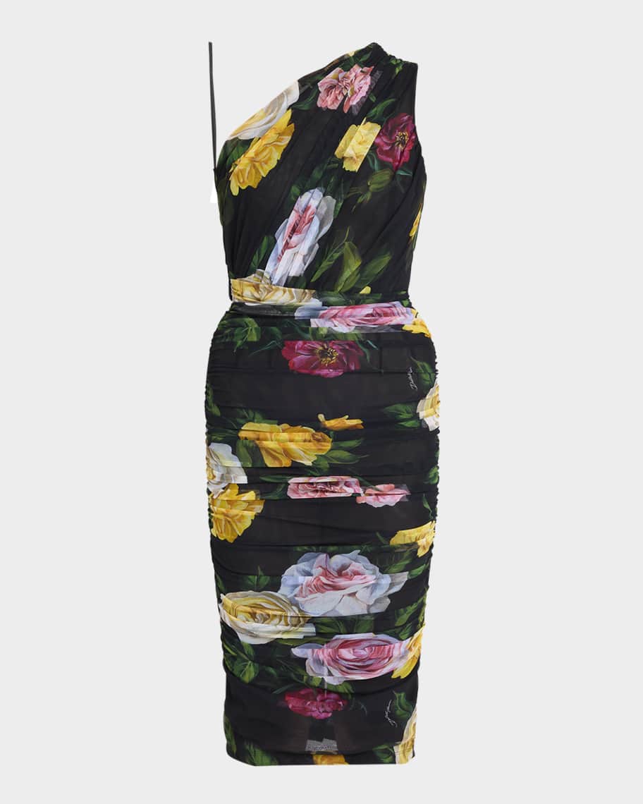 ワンピース Dolce&Gabbana PEONY AND ROSES PRINT SHIRT DRESS Calf-length cady shirt dress with peony and rose print in