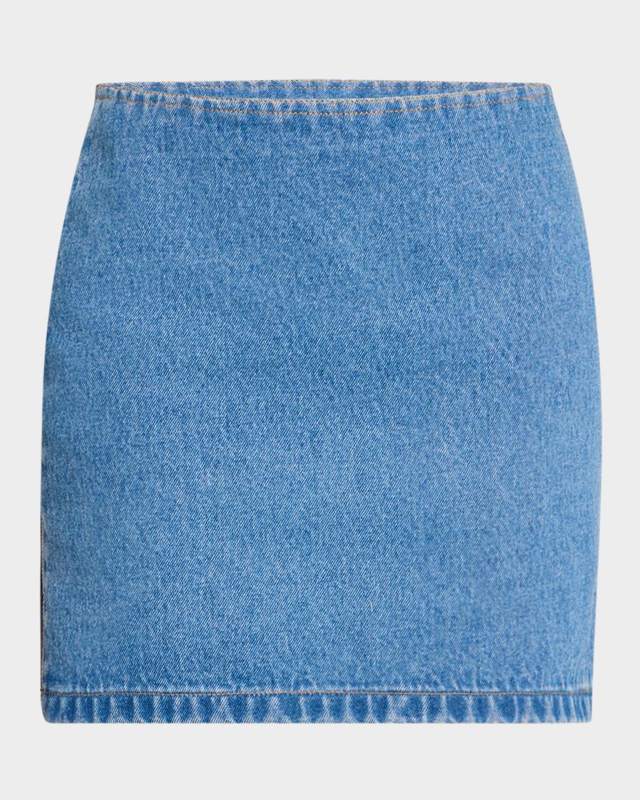 Nanushka Vivian Denim and Alt-Leather Mini Skirt | Neiman Marcus
