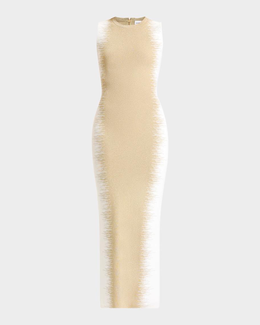 herve leger bandage dress gold THE METALLIC SANDRA  HERV LGER design metallic threading fringe detailing round neck sleeveless rear criss Herve Leger Ruby Sleeveless Short-Cut