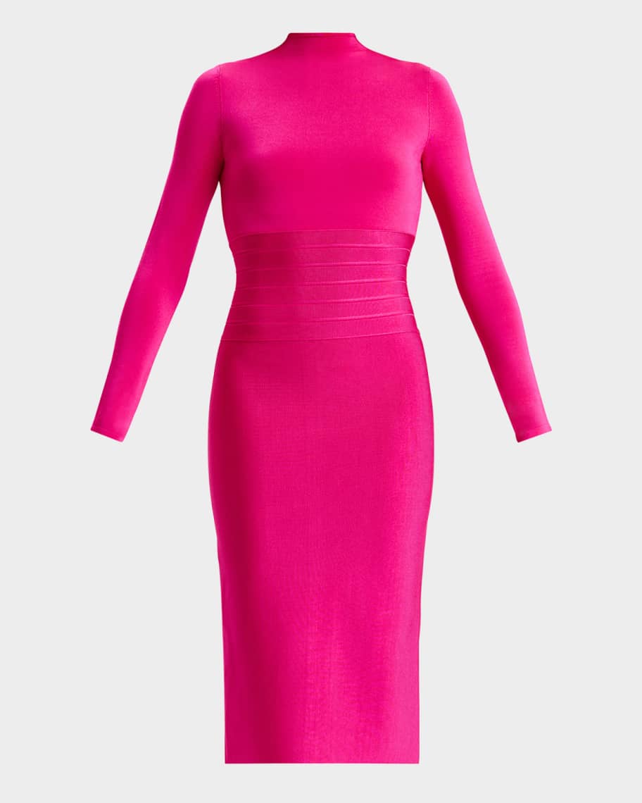 Herve Leger Freya Bandage-Waist Long-Sleeve Midi Dress | Neiman Marcus