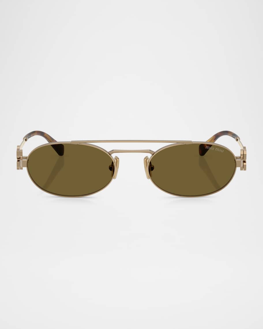 Miu Miu Logo Metal Oval Sunglasses | Neiman Marcus