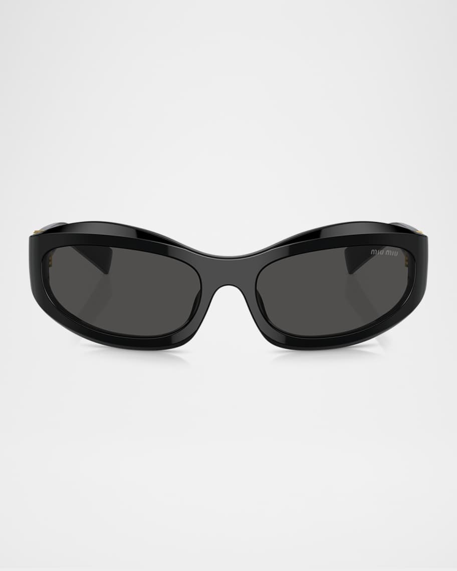 Miu Miu｜PEDORAS (5HC196 2DXI F0D9K) Miu Miu 14ZSF Logo Oval Acetate Sunglasses | Neiman Marcus