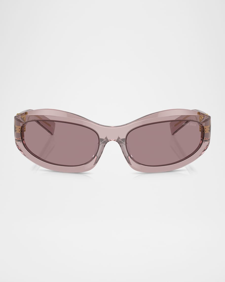 Miu Miu 14ZSF Logo Oval Acetate Sunglasses | Neiman Marcus