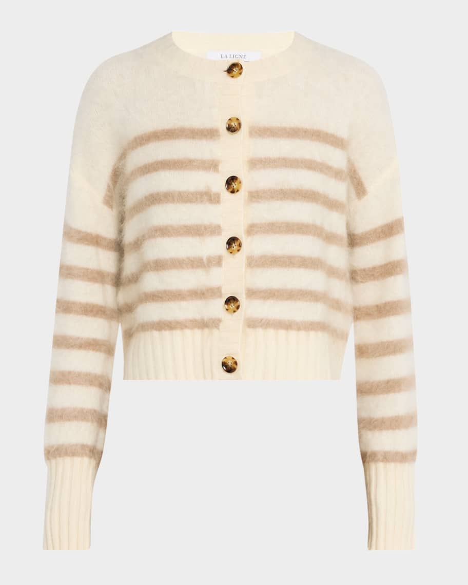 La Ligne Striped Brushed Cashmere Cardigan | Neiman Marcus