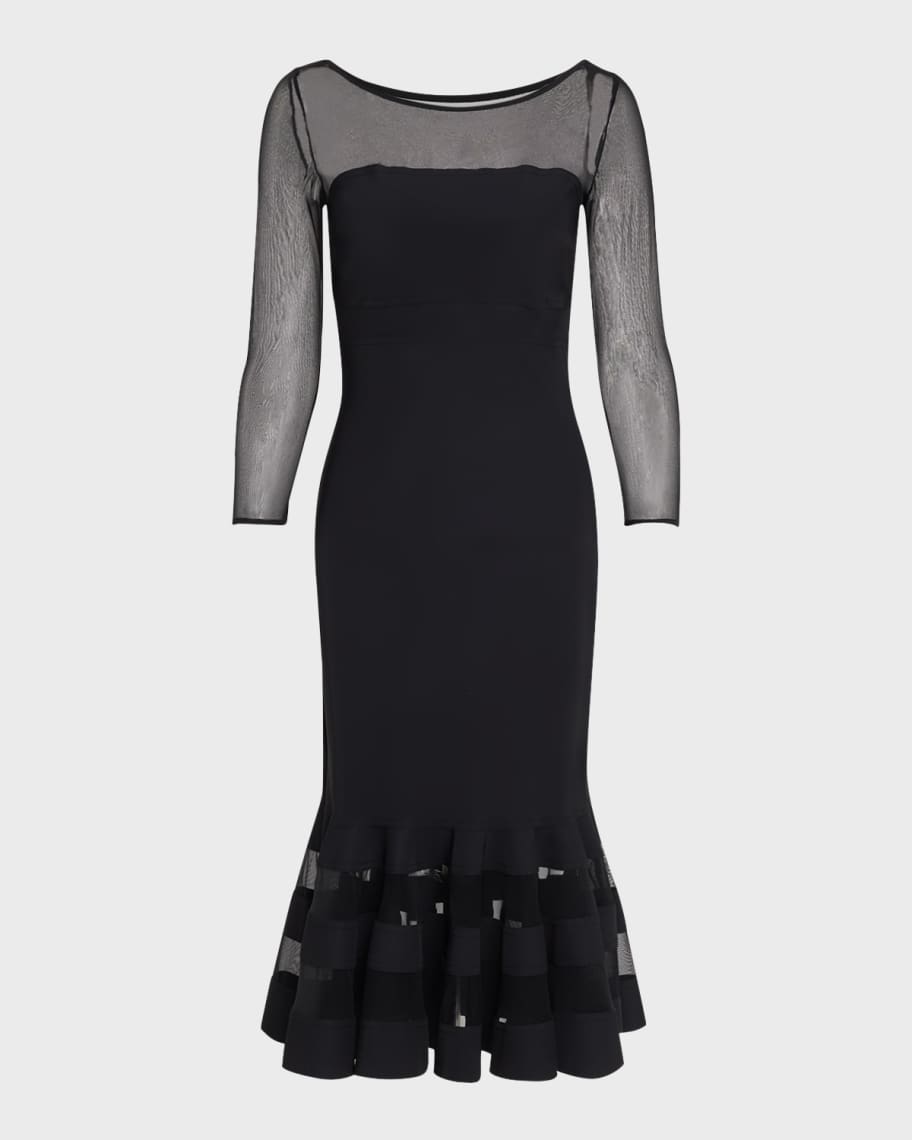 Chiara Boni La Petite Robe Boat-Neck Illusion Midi Dress | Neiman