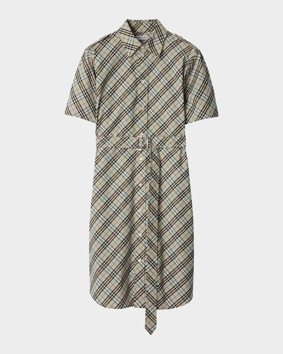Burberry Check Belted Long-Sleeve Shirtdress | Neiman Marcus