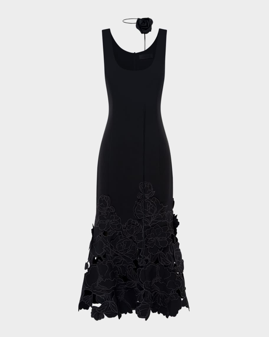 LEO LIN Emily Sleeveless Floral Applique Midi Dress | Neiman Marcus