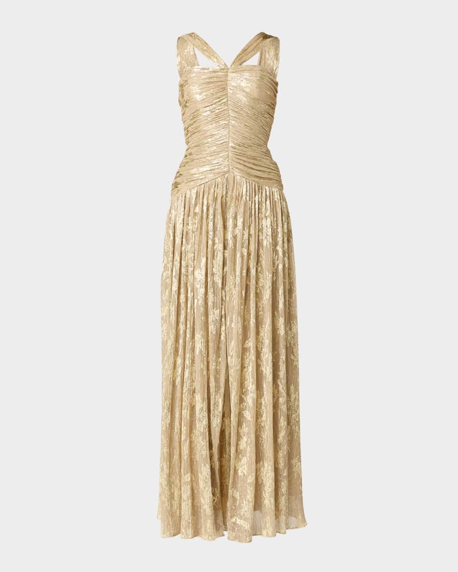 Shoshanna Lora Ruched Metallic Jacquard Gown Neiman Marcus