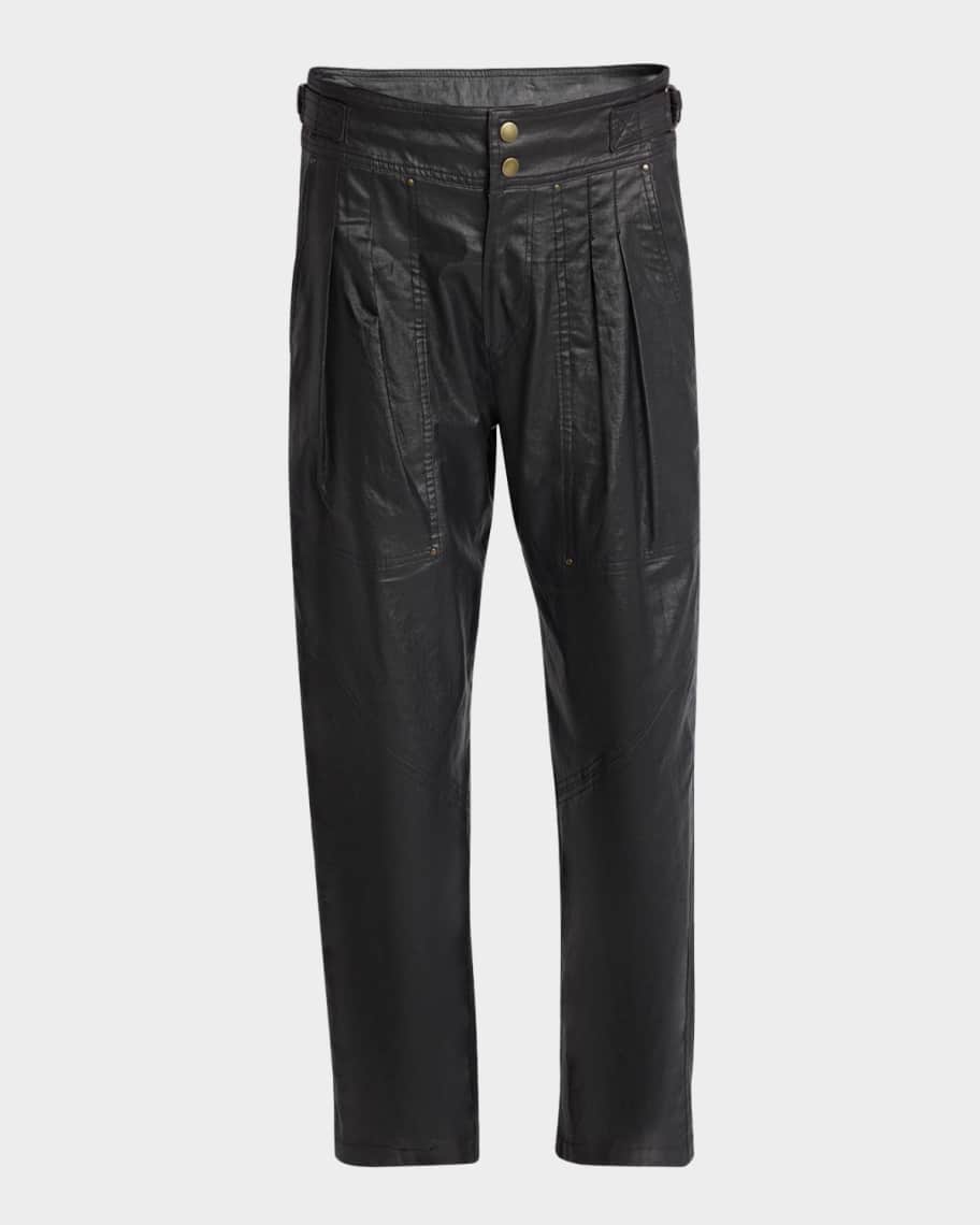 Isabel Marant Fidji Pleated Straight-Leg Coated Linen Pants