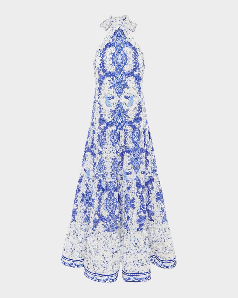 chinese dress ladies Blue Sicilian Tile Maxi Dress - All Dresses