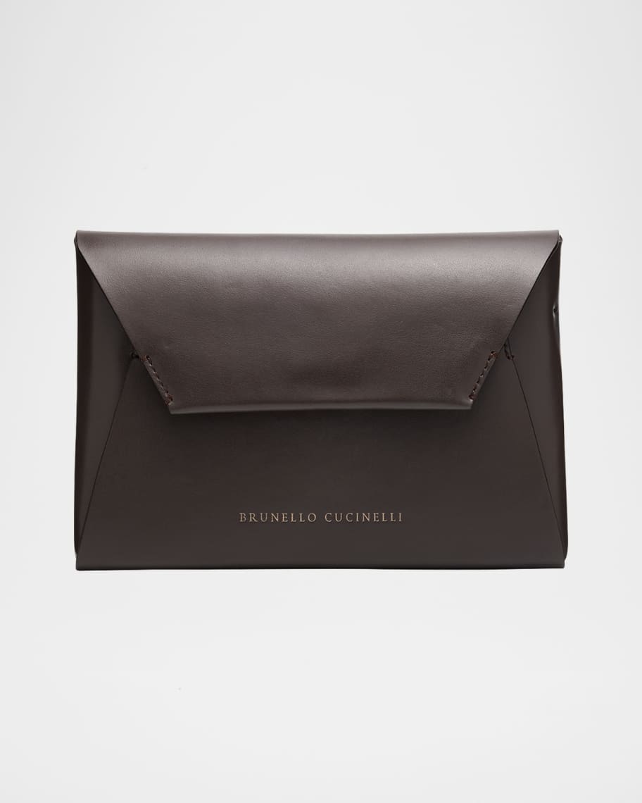 Brunello Cucinelli Envelope Flap Leather Clutch Bag | Neiman Marcus