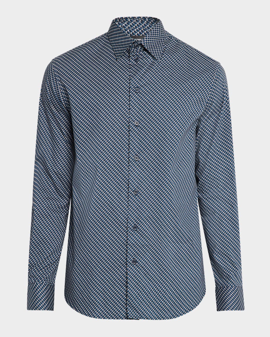 Emporio Armani Men's Stretch Poplin Geometric Sport Shirt