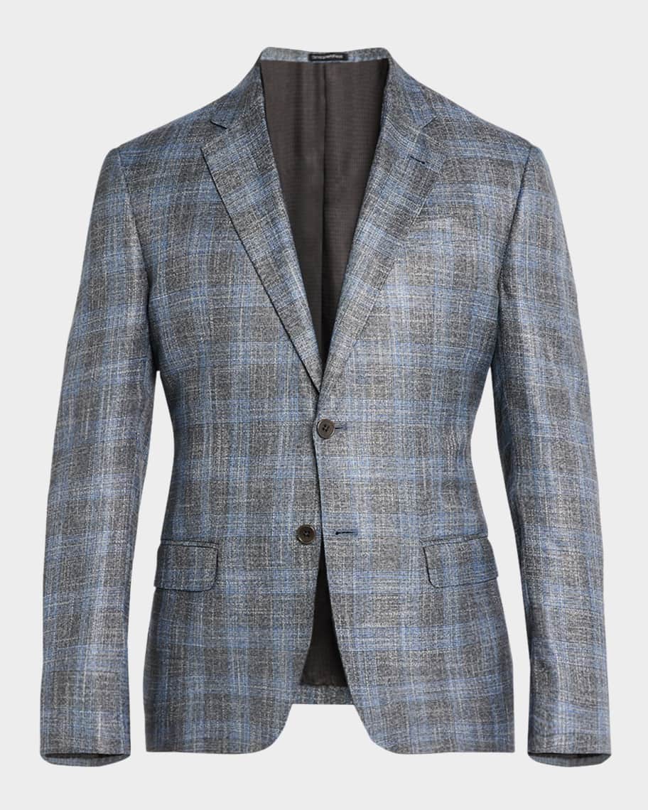 Emporio Armani Men's Bamboo Textured Plaid Sport Coat | Neiman Marcus