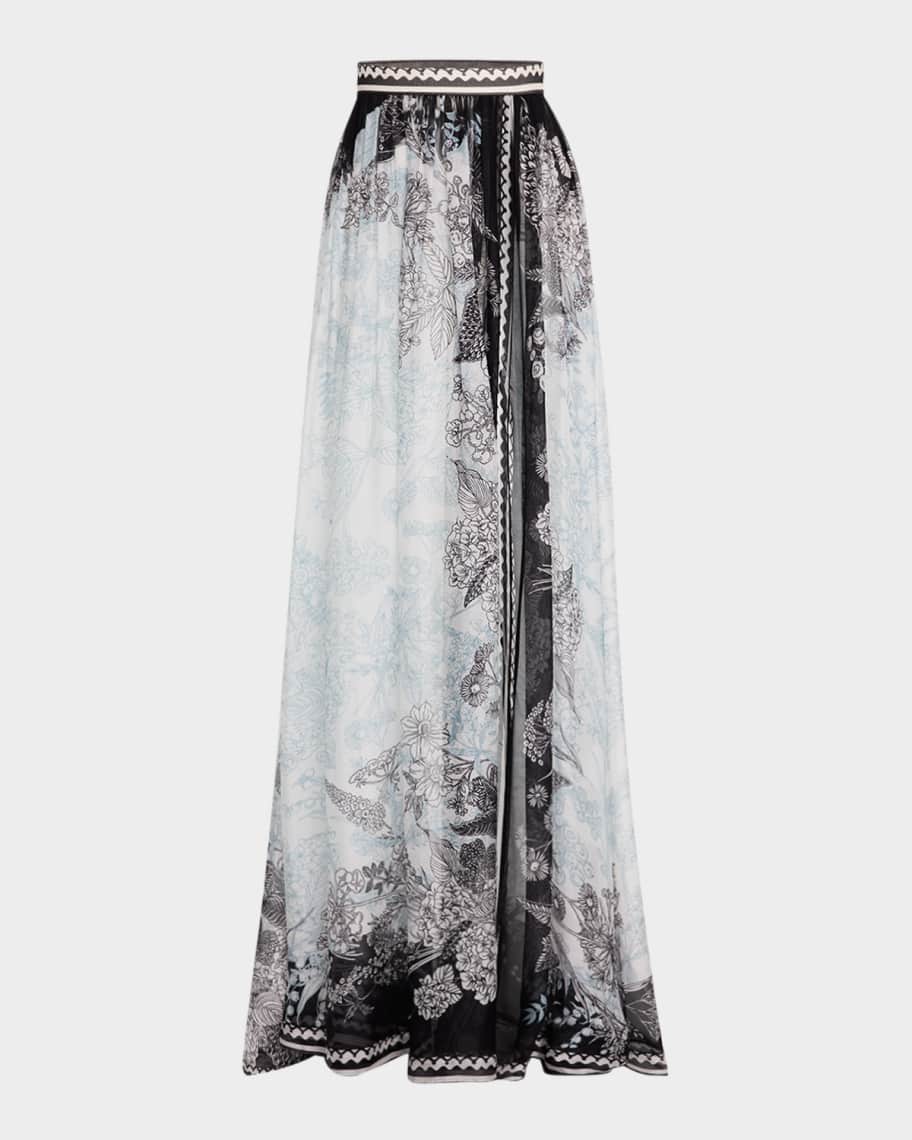 Elie Saab Printed Chiffon Thigh-Slit Maxi Skirt | Neiman Marcus