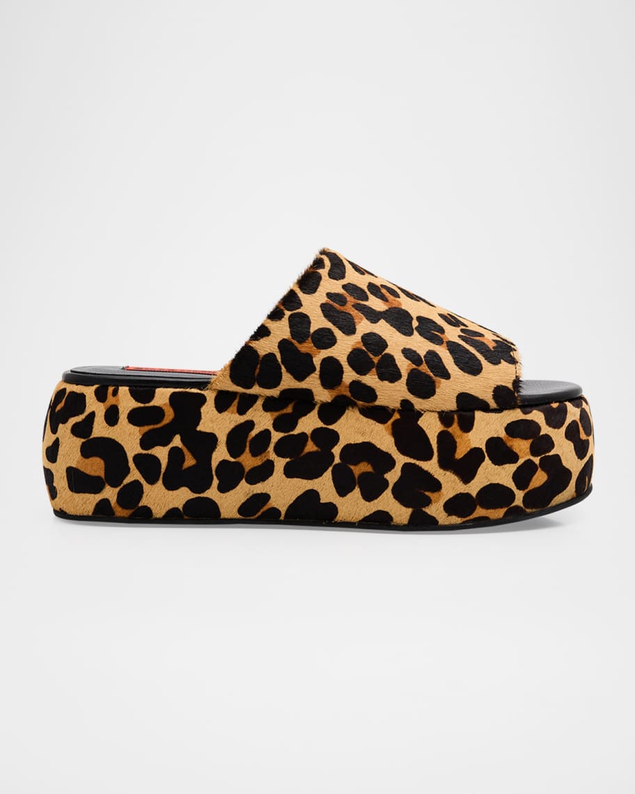 SIMONMILLER Leopard-Print Faux Fur Platform Sandals | Neiman Marcus