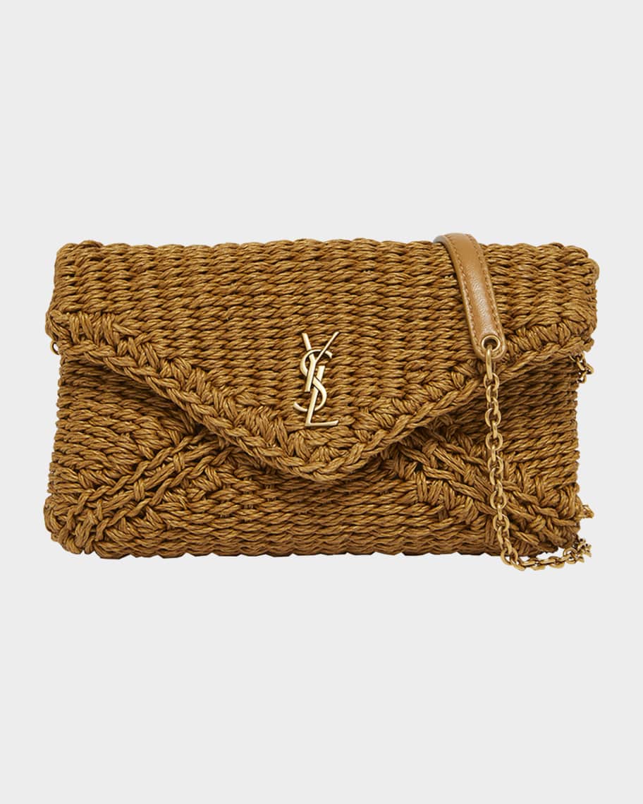Saint Laurent Cassandre Small YSL Pouch Clutch Bag in Raffia